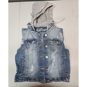 Y2K Vintage Wallflower Women Sz M Light Denim Hooded Vest Distressed100% cotton